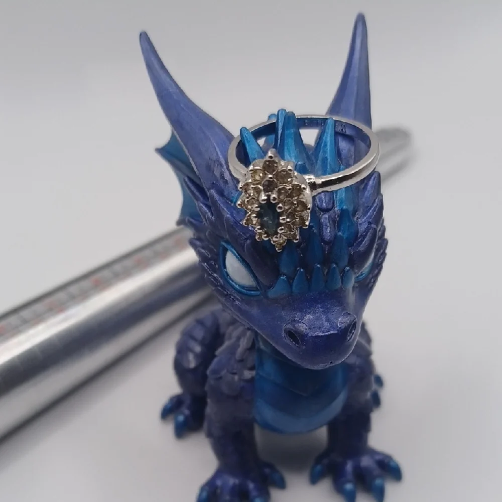 18K GE Faux Sapphire and Clear Rhinestone Ring Sz 8.75
